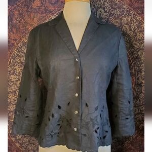 Kate Hill Black Linen Lace Hem Jacket 18W